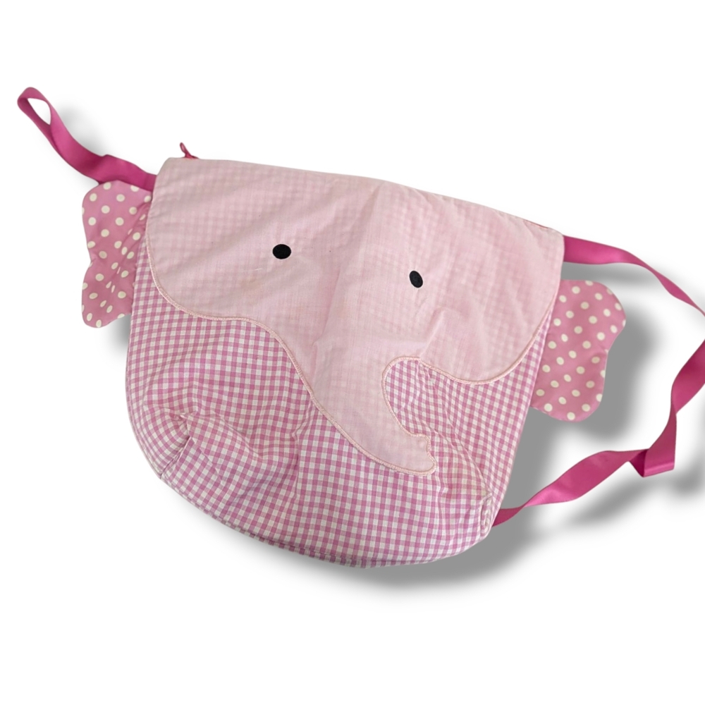 EUC NIKIANI Pink Elephant Shaped Bag with Gingham and Polka Dot Patterns